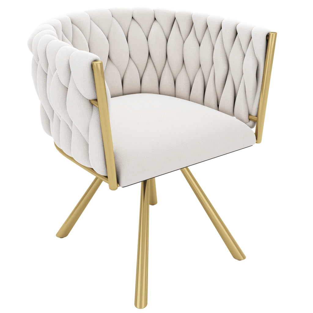 Sedia da pranzo girevole in velluto beige e oro con struttura in metallo, design ergonomico