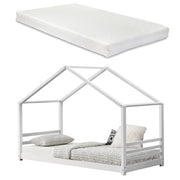 Letto a Casetta per Cameretta Vardø con Materasso 90x200 cm Bianco [en.casa]