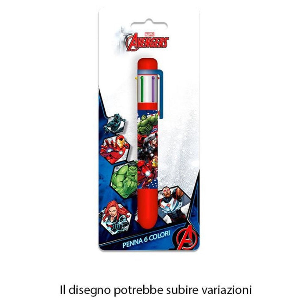 Trade Shop - Penna Con 6 Colori Avengers Accessorio Scuola Regalo Cancelleria Per Bambini 961686 -