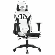 Sedia da Gaming | Sedia da e-sports Massaggio Poggiapiedi Bianco e Nero Similpelle