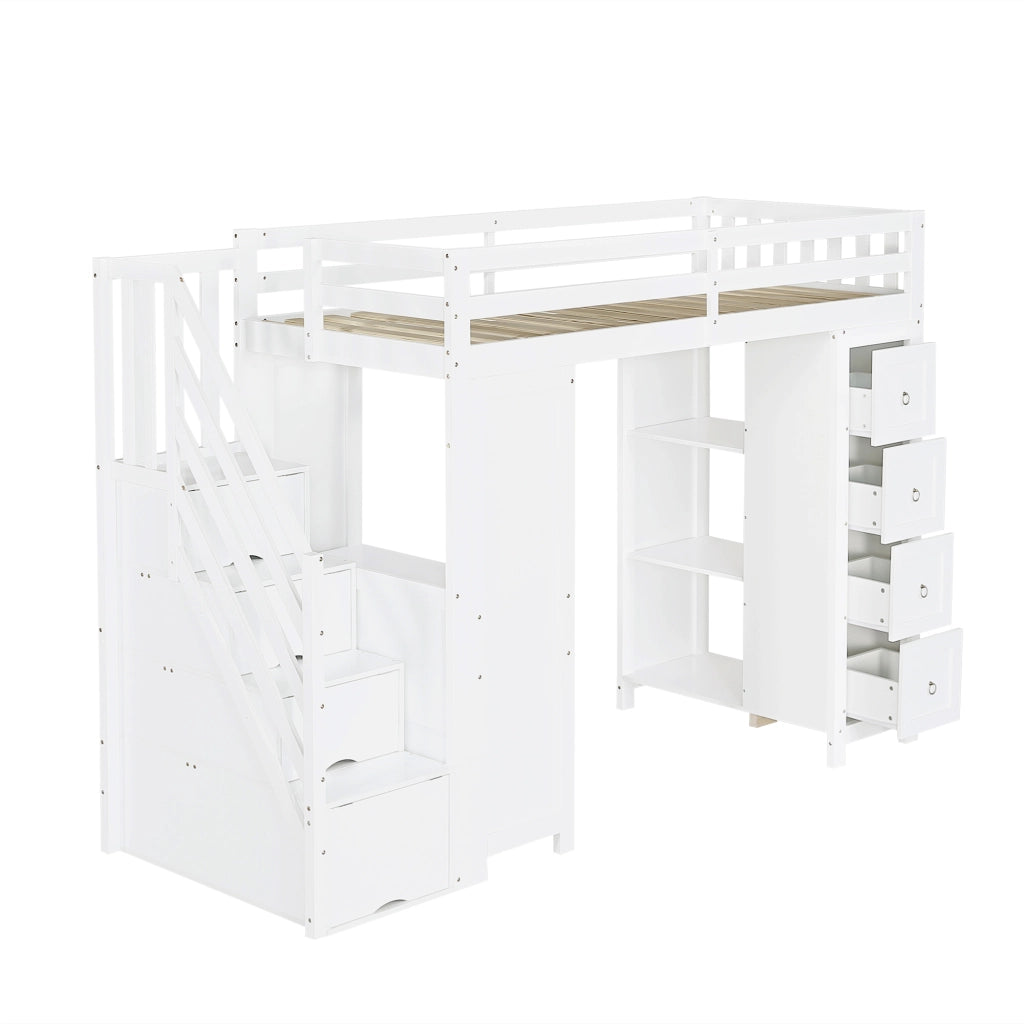LETTO a soppalco multifunzione 90x200 cm bianco con scrivania e cassetti