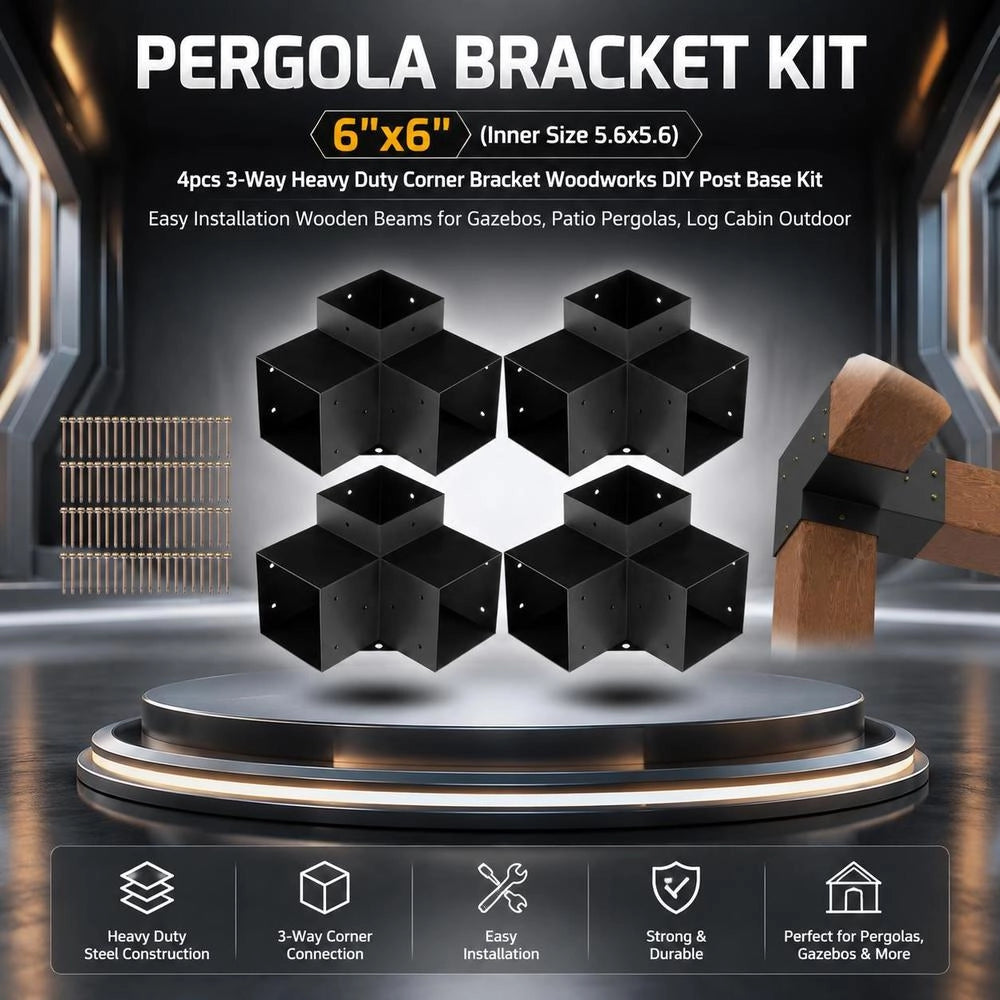 Set Of 4 Post Connectors Made From 2 Mm Thick Steel Plates, Post Corners, Pergola Corner Connectors, Wood Connectors, 90° Boot Structure, Corner Brackets, Wooden Beams, Gazebo Bracket Set, 270 X 270 X 202 Mm