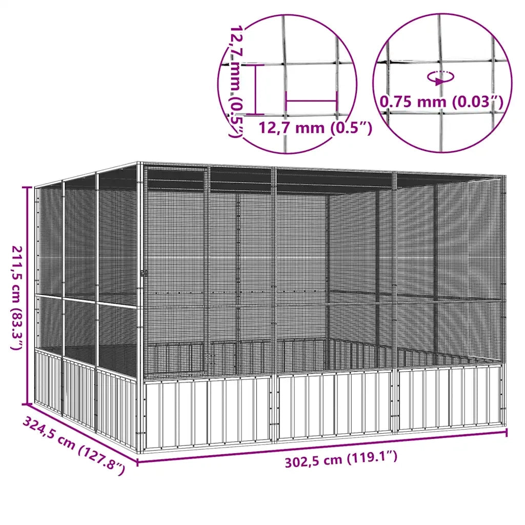 Gabbia Uccelli Antracite 302,5x324,5x211,5 cm Acciaio Zincato cod mxl 60365