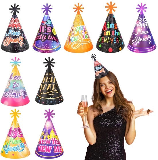 Accessori per Festa - 18 Stuks - Schema Colori Trendy Blu/Nero - Cappelli da Festa - Accessori per Capodanno