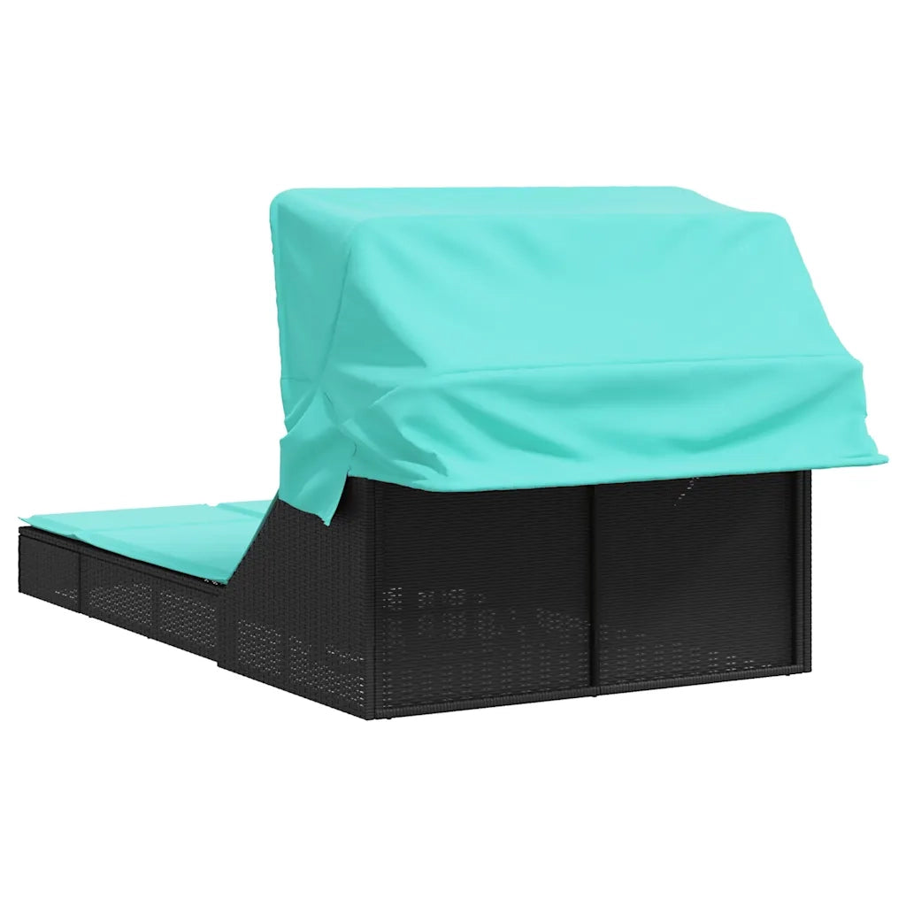 Lettino prendisole doppio con tettuccio e cuscini in Polyrattan Nero 368645
