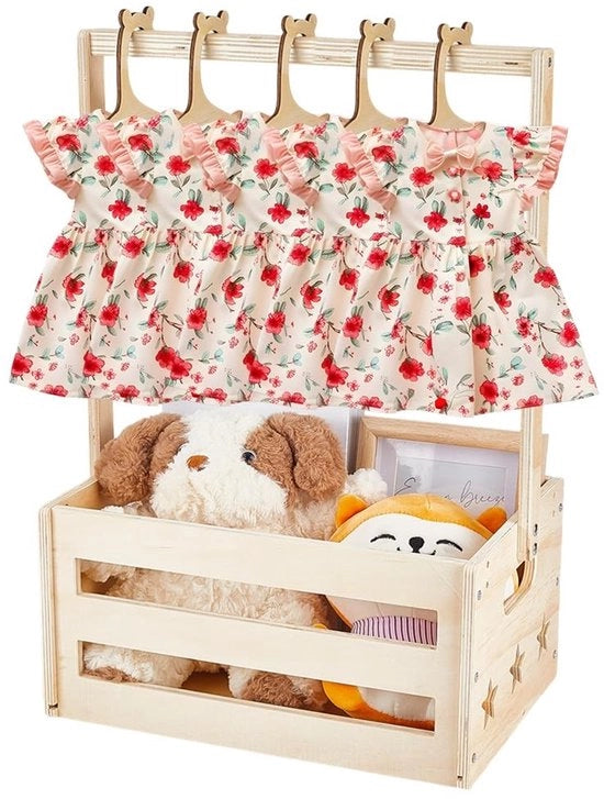 Organizzatore per Bambini - Scatola di Legno - 34,3 x 23 x 51,5 cm - 5 Ganci - Legno Bianco - Scatola di Archiviazione