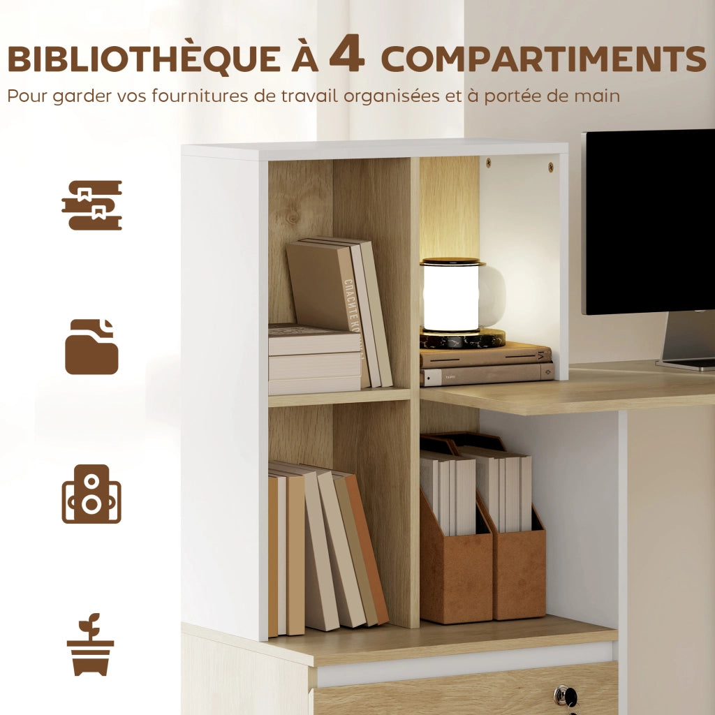 Scrivania con libreria e cassetto ¨C zephmum ¨C quercia e bianco 126x50x109 cm