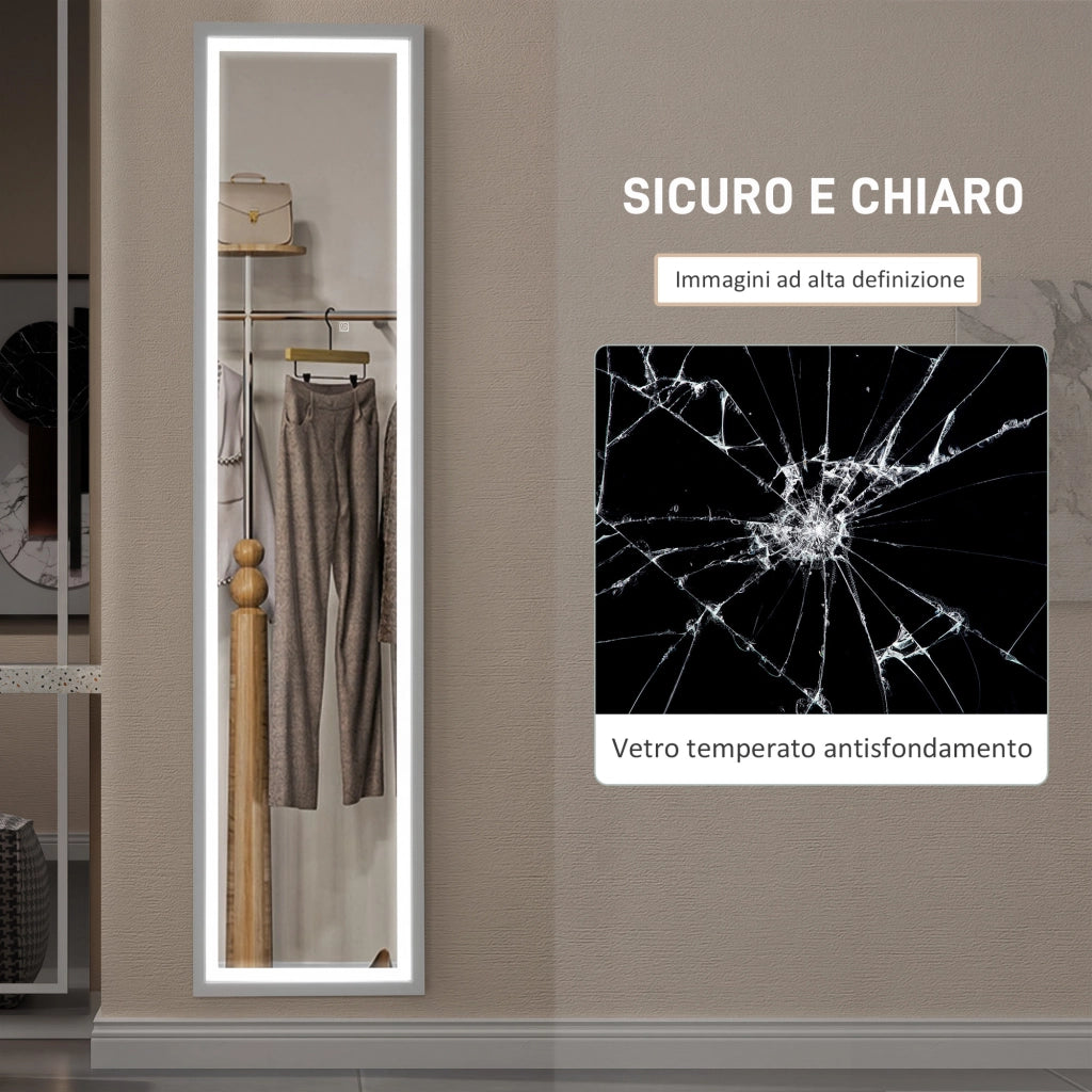 Specchio da Terra con Luci LED ¨C zephmum ¨C Bianco 40x160 cm