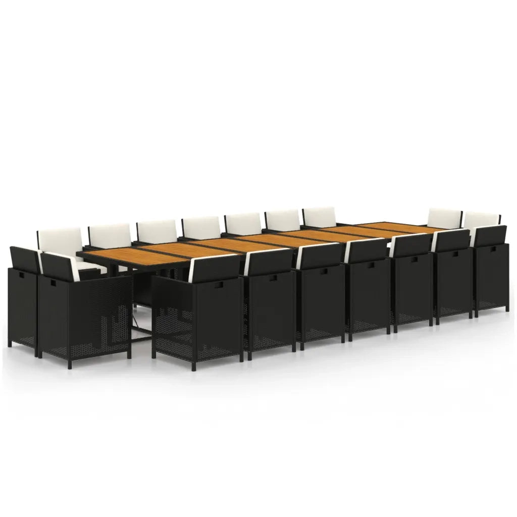 Set da Pranzo da Giardino 19 pz con Cuscini in Polyrattan Nero 3095655
