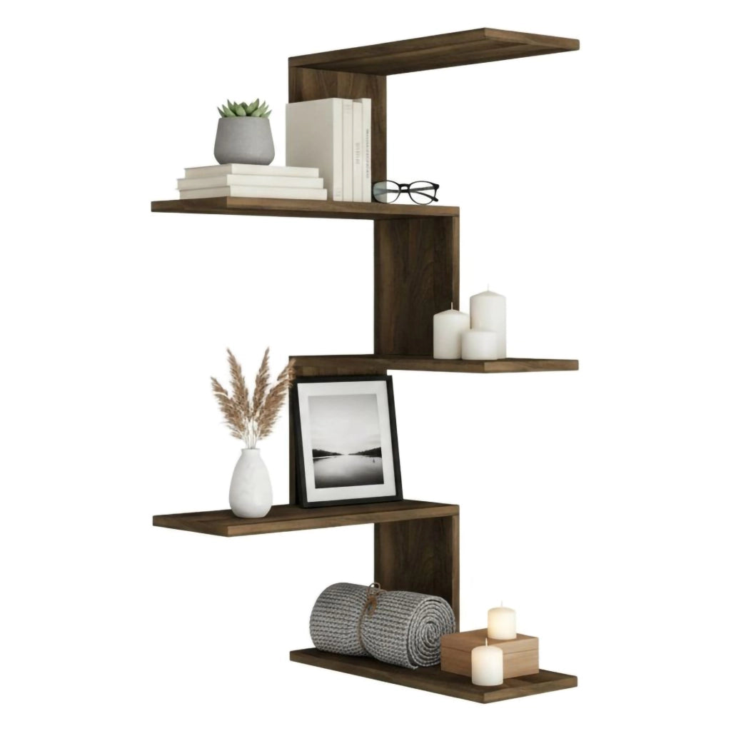 Mensola Beatriz, Scaffale, Ripiano a muro, Scaffalatura multiuso, 52x30h109 cm, Noce