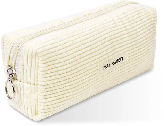 Etui per ragazze, etui in corduroy, etui per adolescenti, borsa portatile per articoli da ufficio, etui con cerniera, etui per la scuola, ufficio - bianco