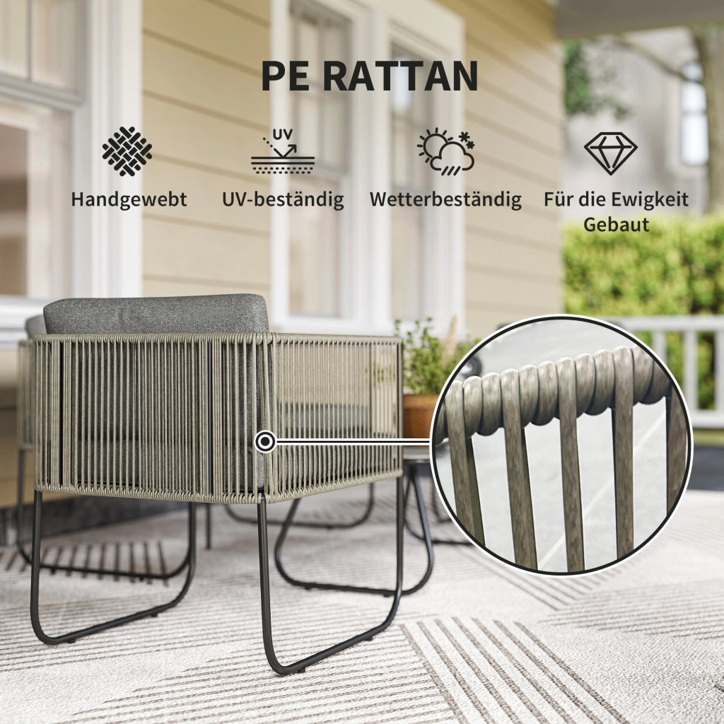 Set Lounge Polyrattan Esterno con Divano, Poltrona, Tavolino e Cuscini ¨C zephmum ¨C Marrone + Grigio Scuro 116x60x69 cm