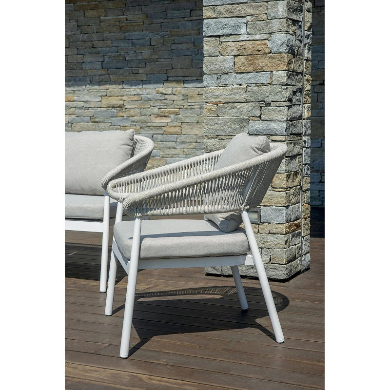 Salotto Cap-Ferrat In Alluminio Bianco + Schienale In Corda Beige Moia