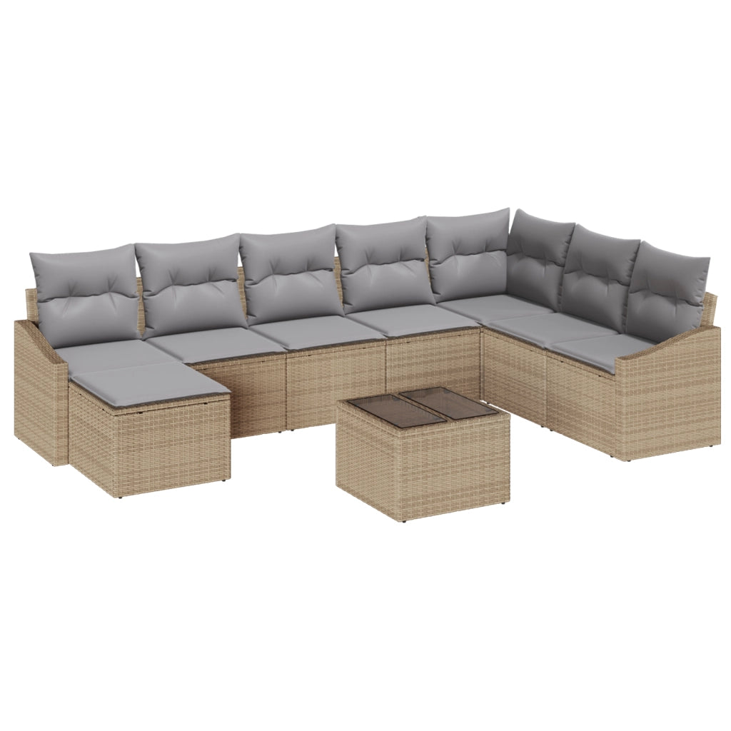 Set Divano da Giardino in 9 Pezzi con Cuscini Grigio Chiaro Polyrattan