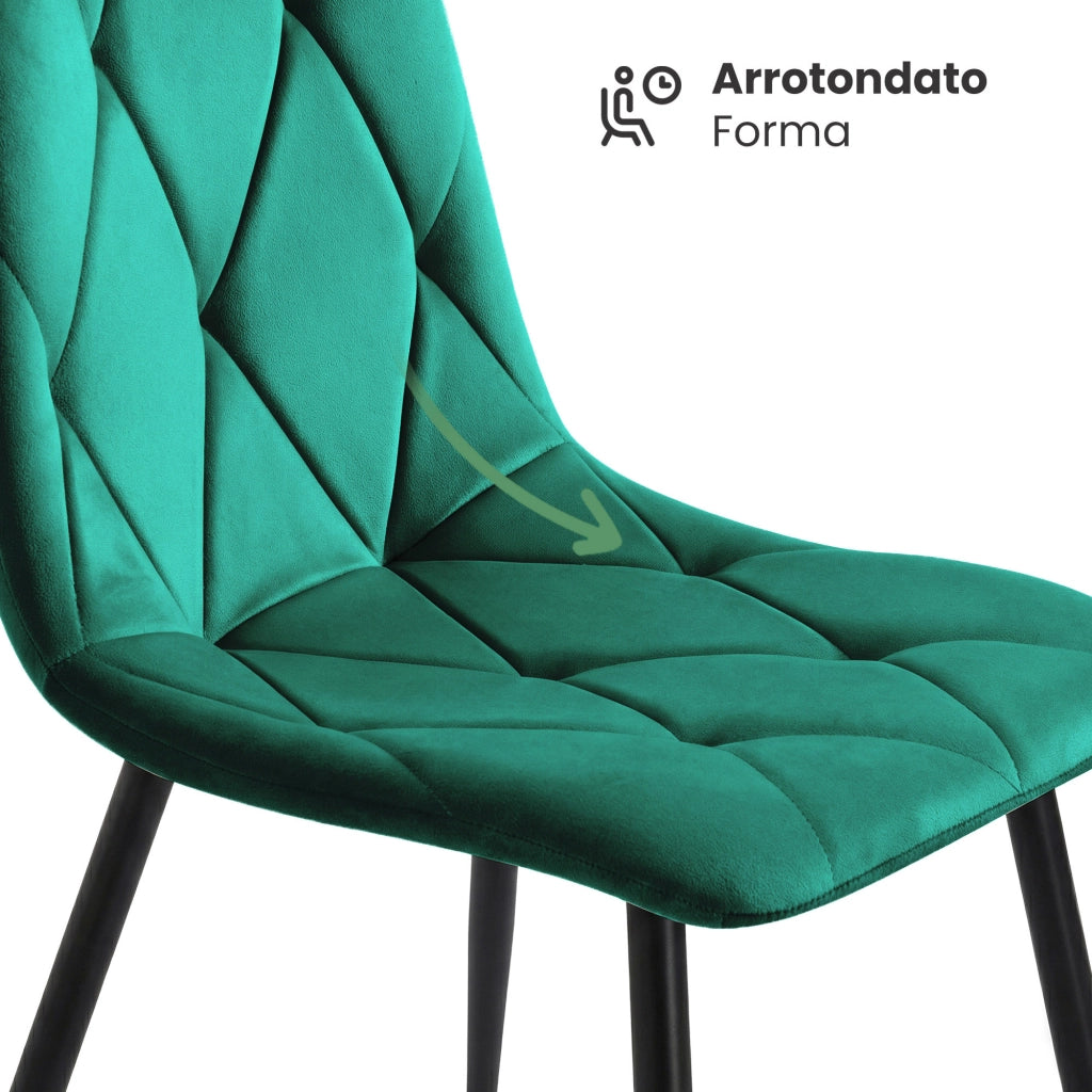 Set di 2 Sedie in velluto trapuntate MILO Verde Bottiglia gambe nere