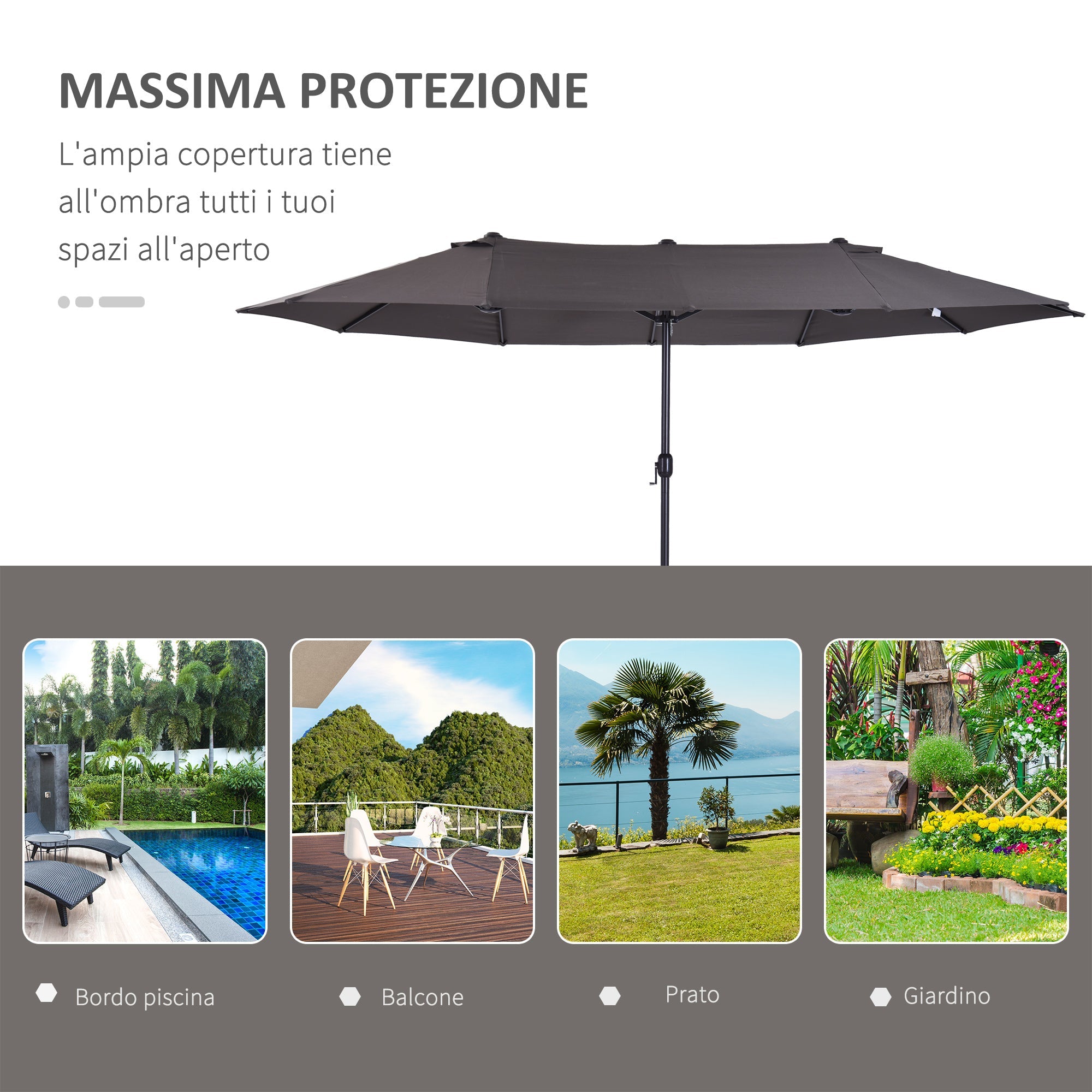 Ombrellone da Giardino Doppio Tetto 4,6x2,7 m  Roland Grigio