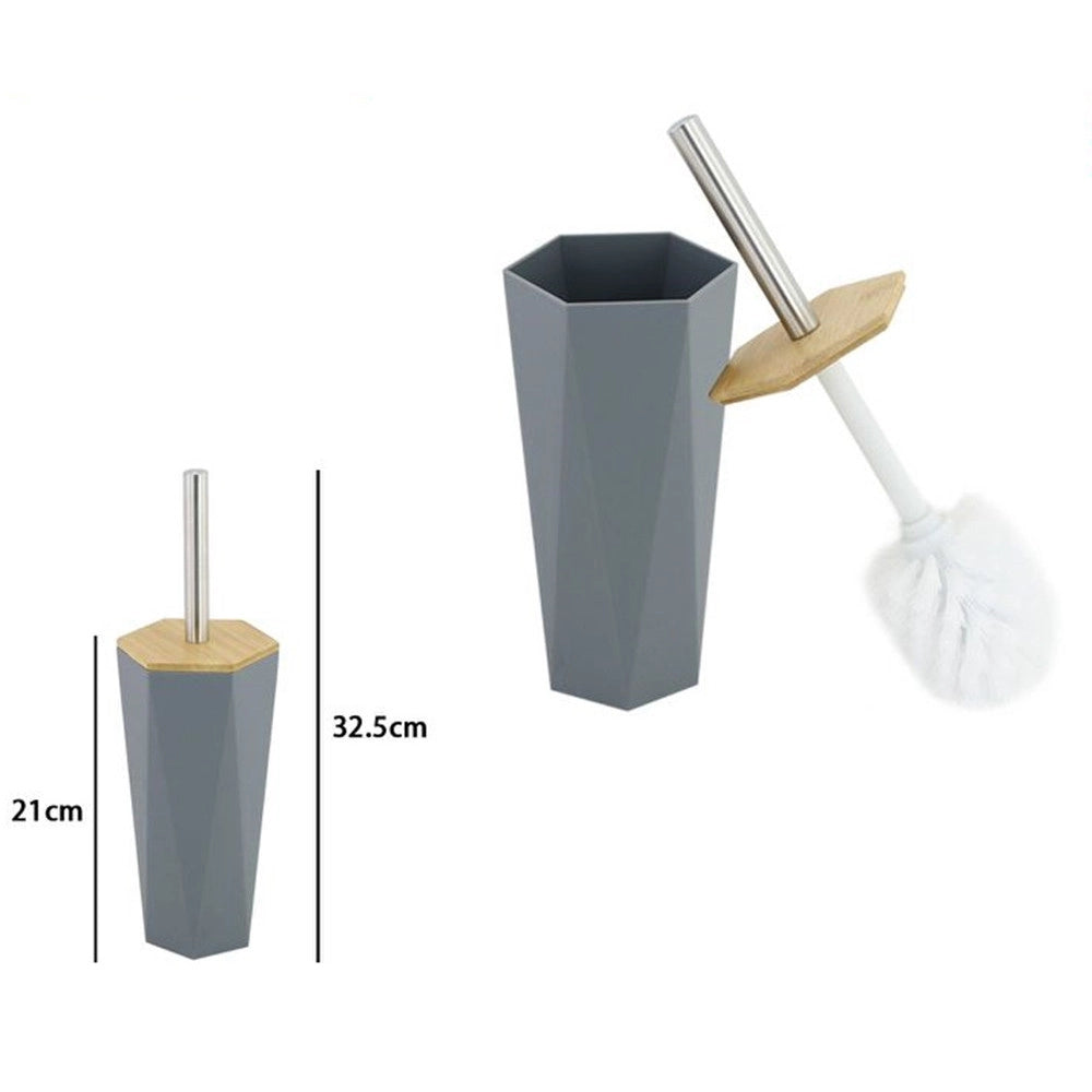 Trade Shop - Porta Scopino Esagonale Geometrico Grigio Legno Con Scopettino Spazzolone Wc Bagno 10849 -
