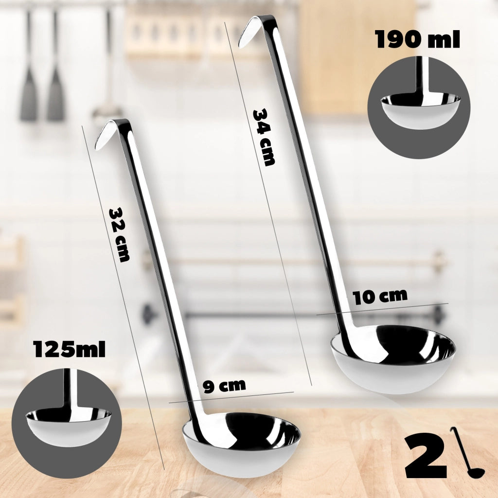 Set di mestoli in acciaio KADAX da 9+10 cm per zuppa e salse.