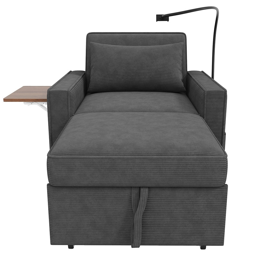 Divano letto pieghevole - Xylo - Con USB, 1 posto, velluto, grigio