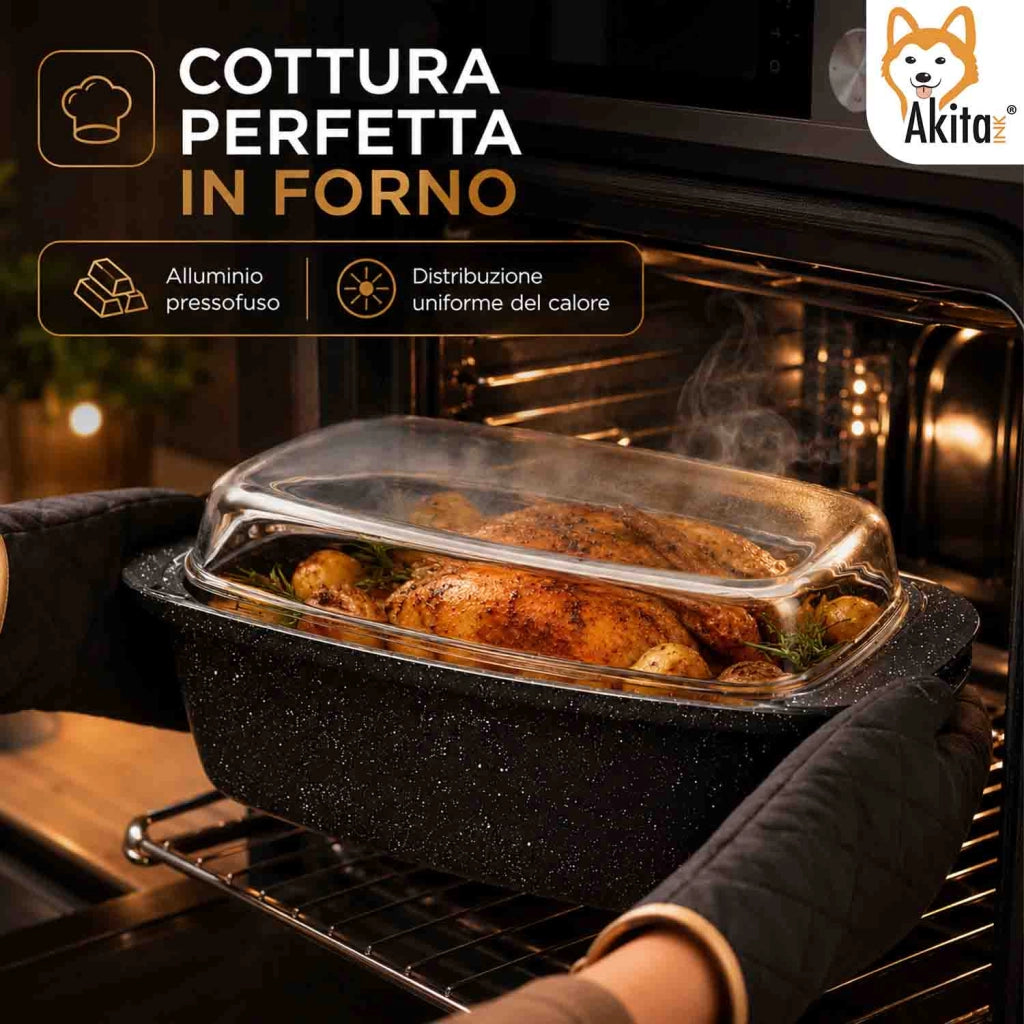 Akitaink Rostiera con Coperchio in Vetro 32,5x21 cm Antiaderente