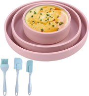 Set di forme per dolci in silicone - 3 pezzi - antiaderente - 10 cm + 15 cm + 18 cm - forma per pane - forma per muffin - schiuma per pasta - spazzola per pasticceria - resistente al calore - strati multipli per torta