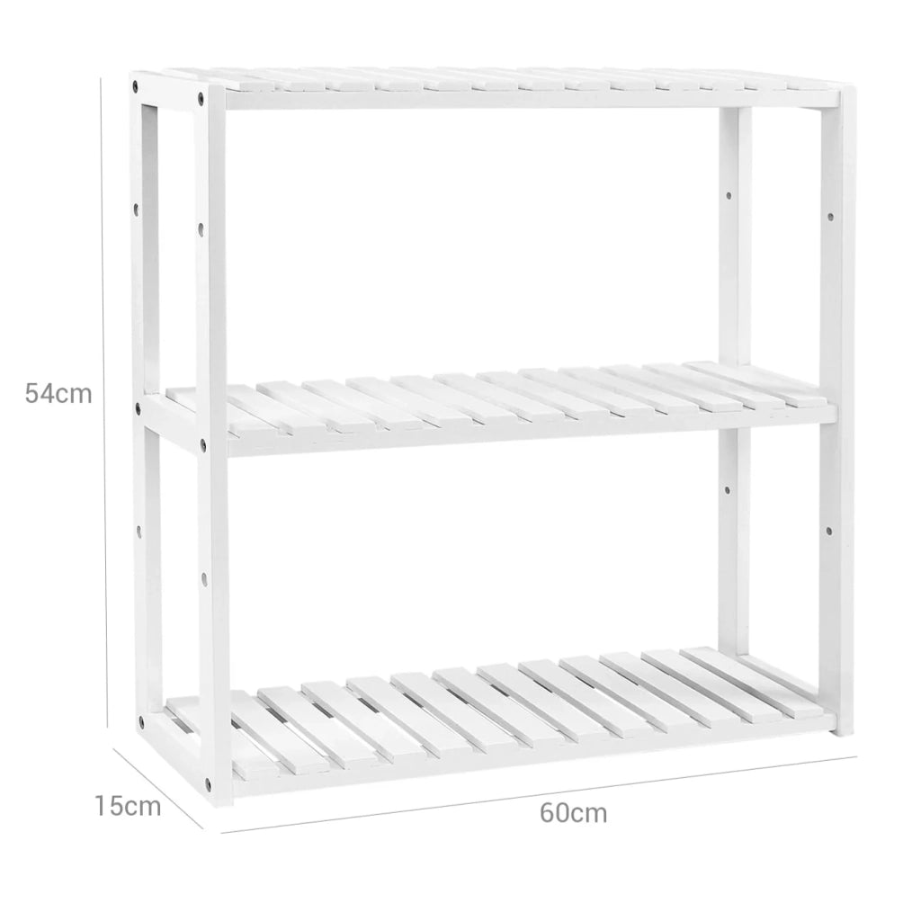 Mensola in bambù mobile contenitore mensola da parete per bagno soggiorno corridoio ingresso dimensioni 60 x 15 x 54 cm bianco 12_0005752