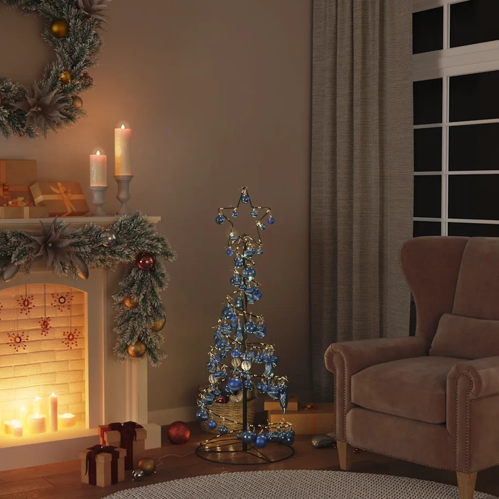 Albero di Natale a LED con Palline 80 LED Bianco Caldo 120 cm 3318552