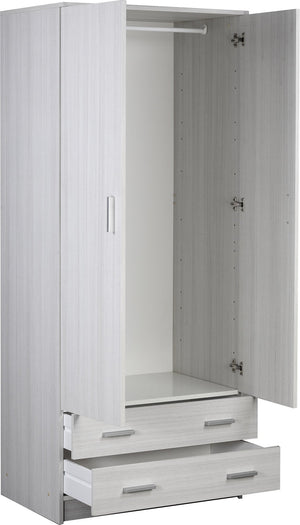 Armadio 2 Ante 2 Cassetti 77x182x52 cm Eucalipto