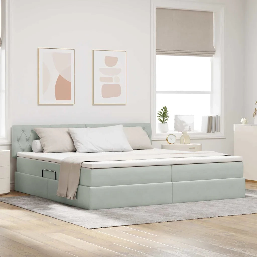 Letto con Contenitore Grigio chiaro 200 x 200 cm Velluto 3370839
