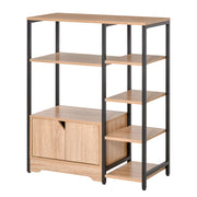 Libreria con Ripiani Aperti e Ante ¨C Zephmum ¨C Legno Naturale 80x35x97 cm