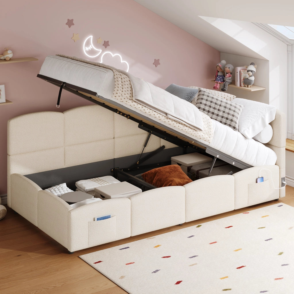 Letto con stoccaggio idraulico Bouclé 90x200 cm