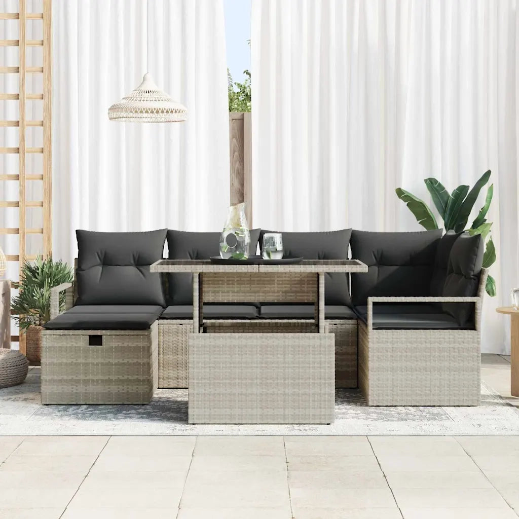 Set Divano da Giardino 7 pcs Grigio chiaro Poly Rattan