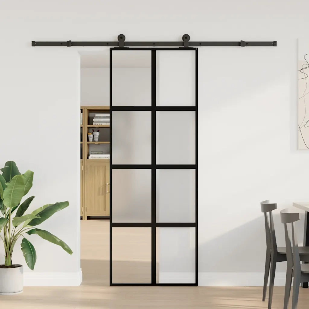 Porta Scorrevole Ferramenta 76x205 cm Vetro Temperato Alluminio 3333010
