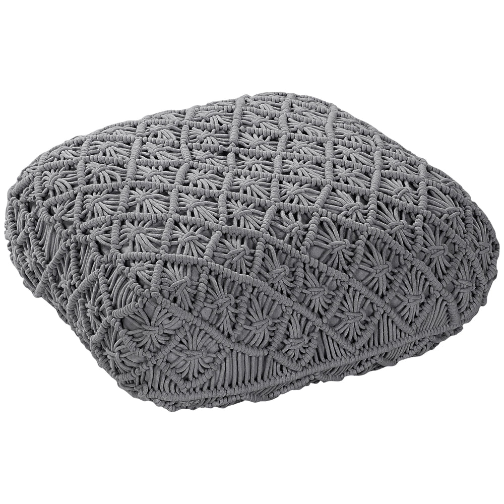 Pouf in cotone grigio 50 x 50 cm cuscino di seduta in stile boho motivo macramé