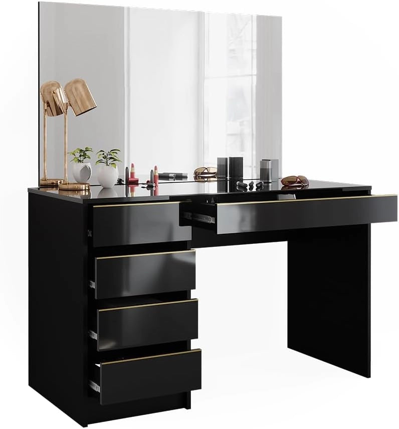Vicco Tavolo da toilette Sherry, Nero/oro, 120 cm con specchio, con specchio rettangolare per l’uso quotidiano