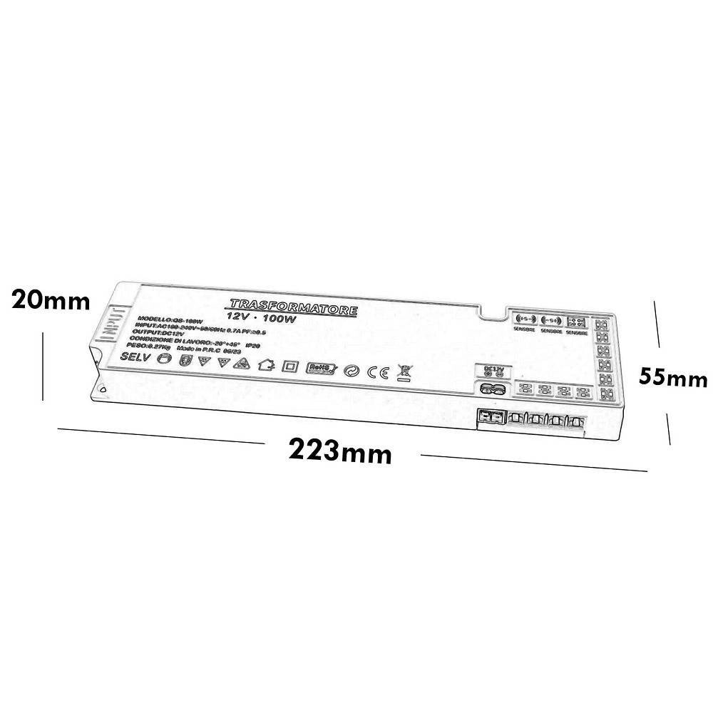 Trade Shop - Alimentatore Slim 100 Watt Trasformatore Corrente 12v Strisce Luci Led Qs-100w -