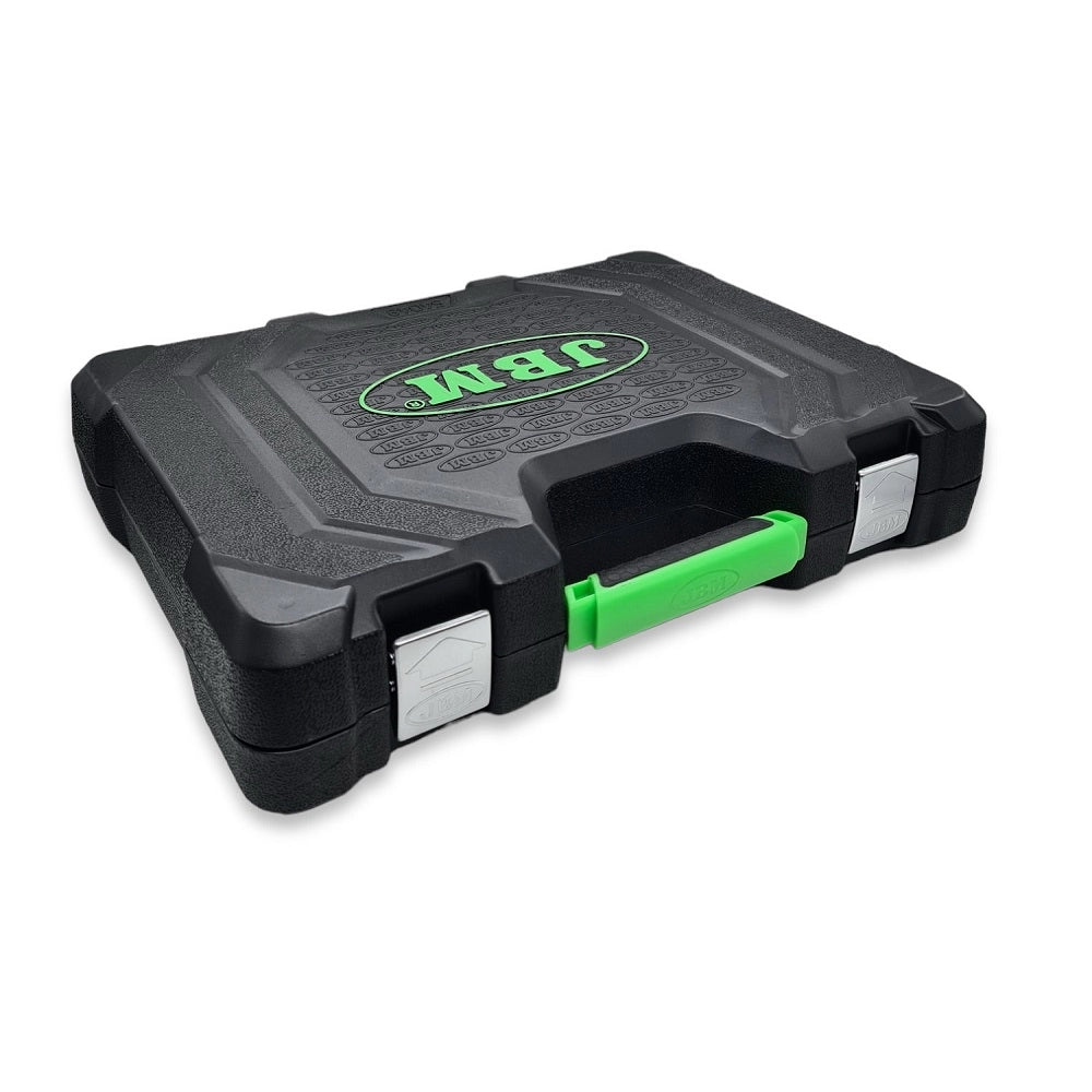 Valigetta Utensili Professionale 108 Pezzi JBM con Bussole Esagonali Cromate, Cricchetti, Prolunghe, Kit Attrezzi per Auto, Officina e Fai-da-Te