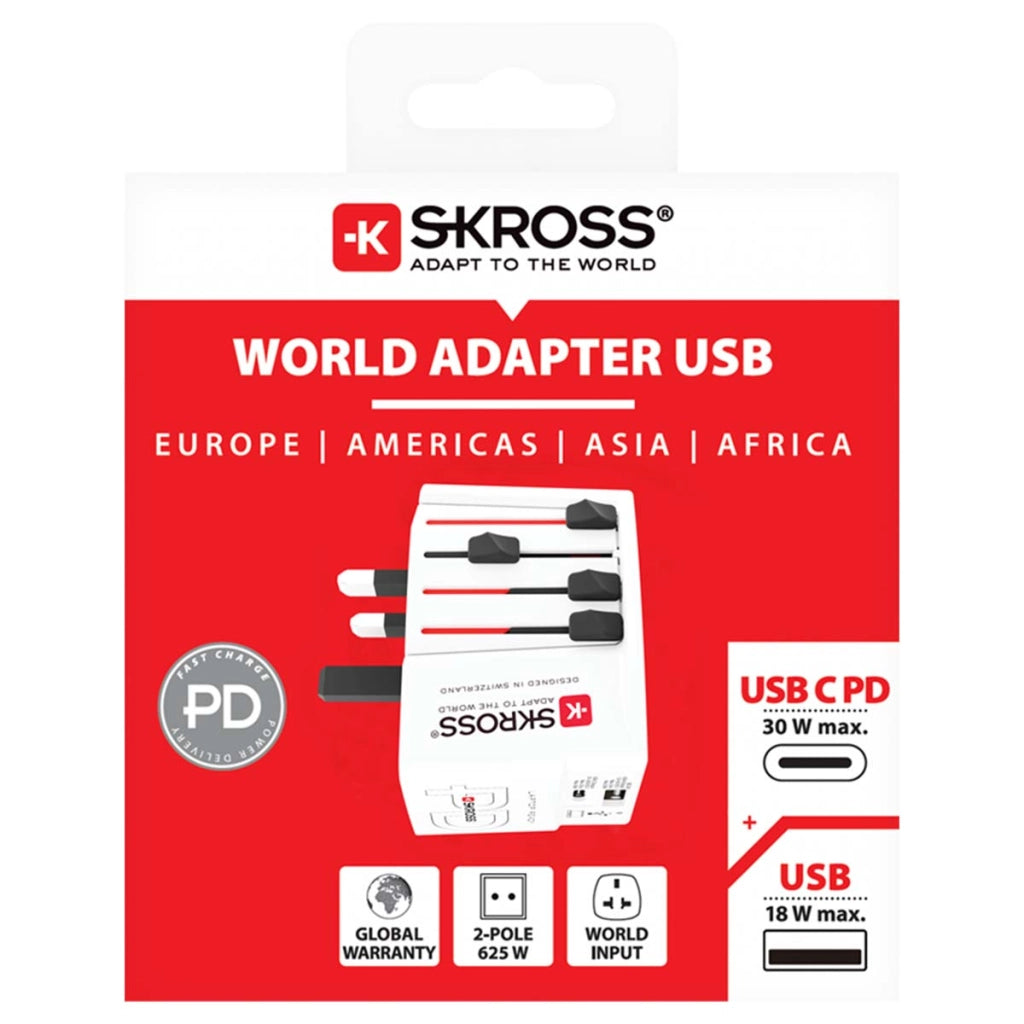Adattatore da viaggio universale MUV con porte USB-A e USB-C Power Delivery 30W Bianco Skross