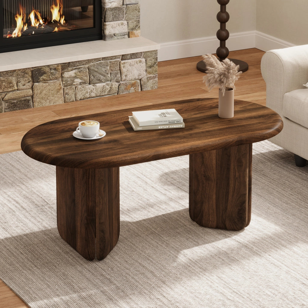 Tavolino da caffè ovale in MDF color noce 99 × 50 × 40 cm