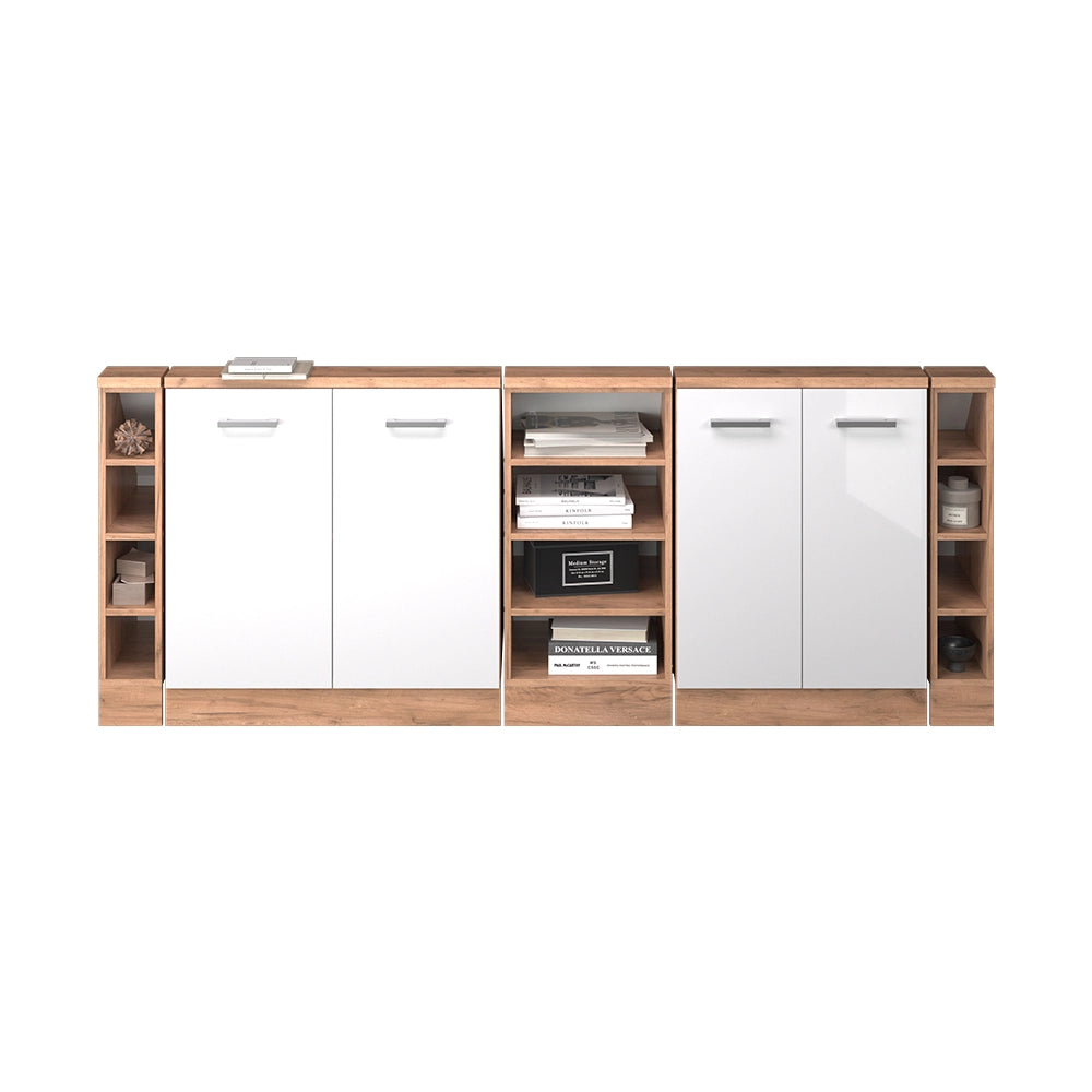 Set di mobili sottotetto Rion Bianco lucido/Rovere dorato Set di 5 Vicco