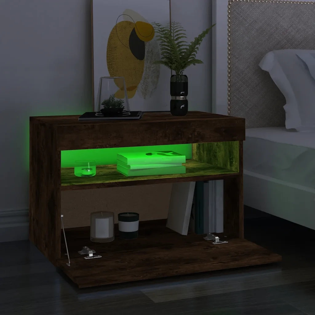 Mobile Porta TV con Luci LED Rovere Fumo 60x35x40 cm 815678