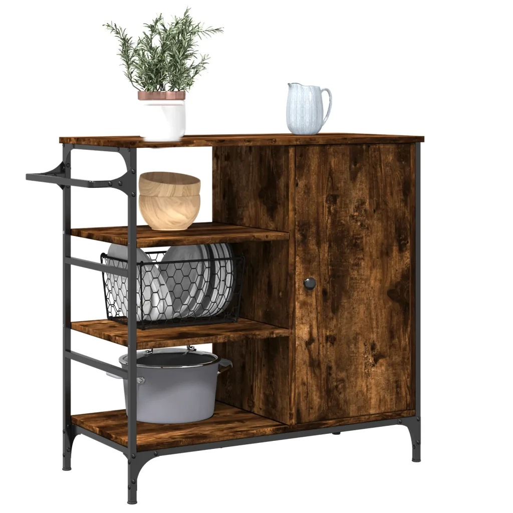 Carrello Cucina-Scaffale per Cucina Rovere Fumo 87,5x38,5x84,5 cm Legno Multistrato