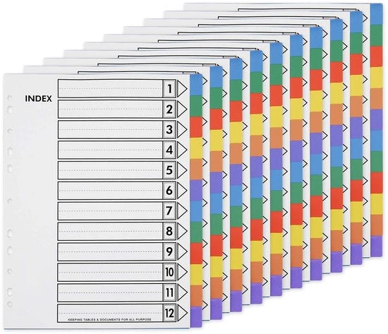 Set di divulgazione documenti extra larghi - 10 set - Divulgatori A4 - PP plastica - 11 fori - Fogli numerati 1-12 - Divulgatore documenti
