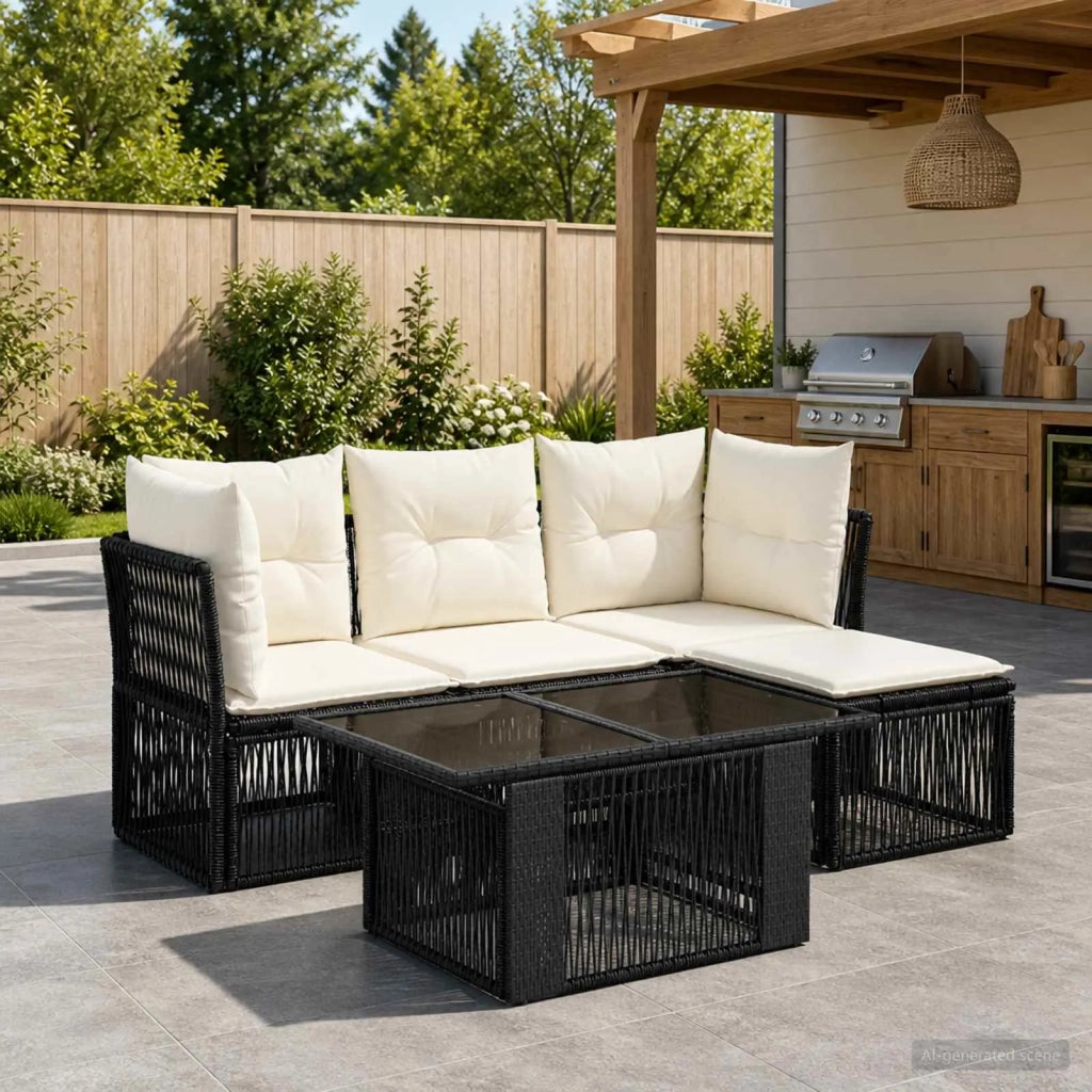 Set Divano da Giardino 5 pz Nero polyrattan 3436456