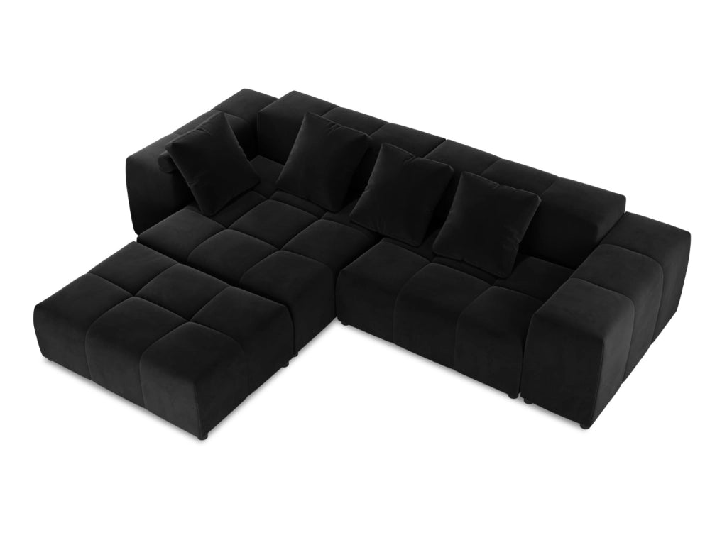 Cosmopolitan Design - Divano angolare modulare reversibile "Rome" 5 posti in velluto nero 