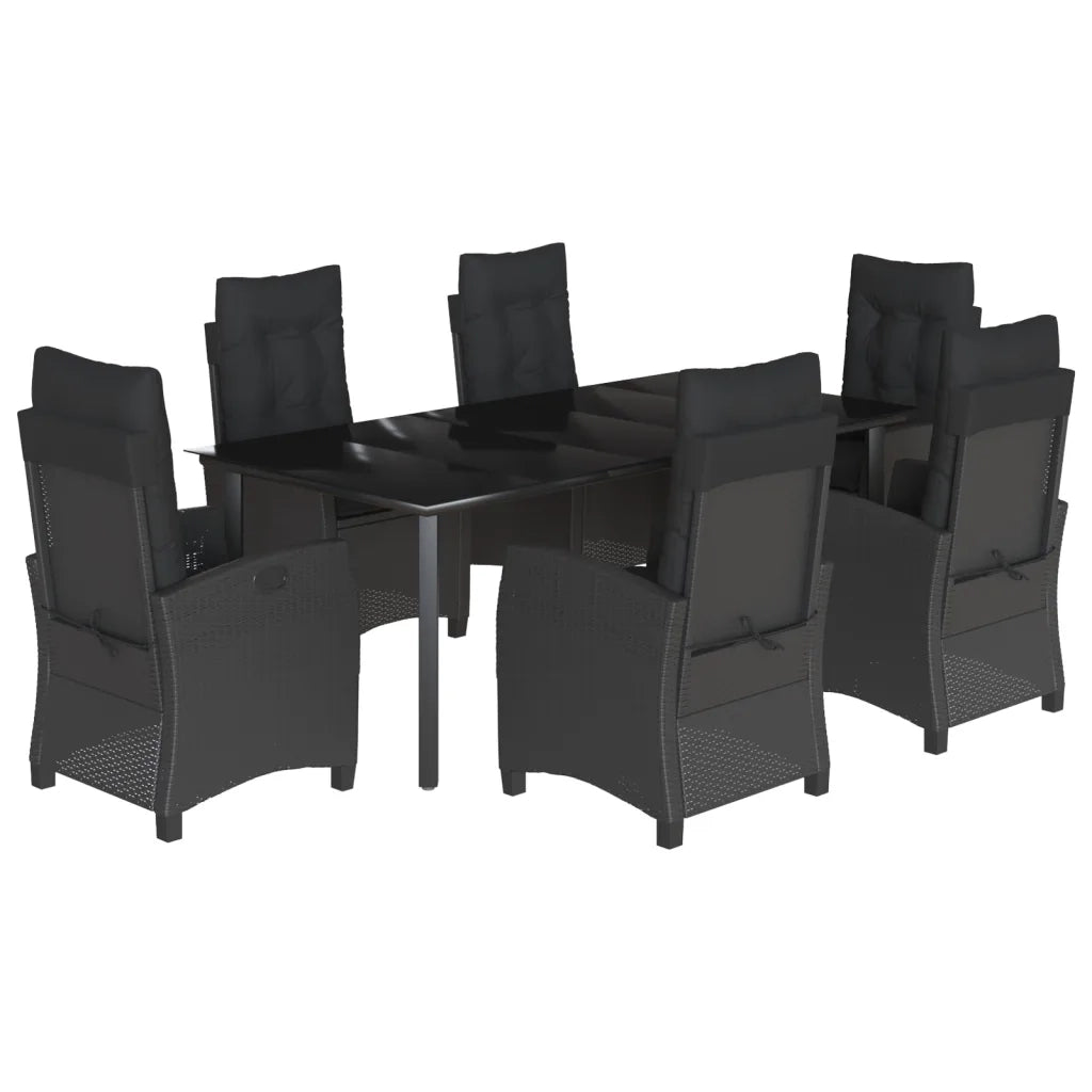 Set da Pranzo da Giardino 7 pz Nero con Cuscini in Polyrattan 3212759
