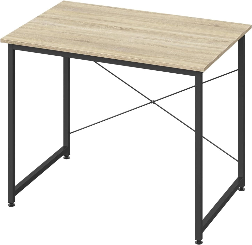 Scrivania Salvaspazio, Tavolo per Computer, Rovere Chiaro + Bianco per Studio, Home Office, Camera da Letto, in Legno e Metallo, 80x60x70 cm