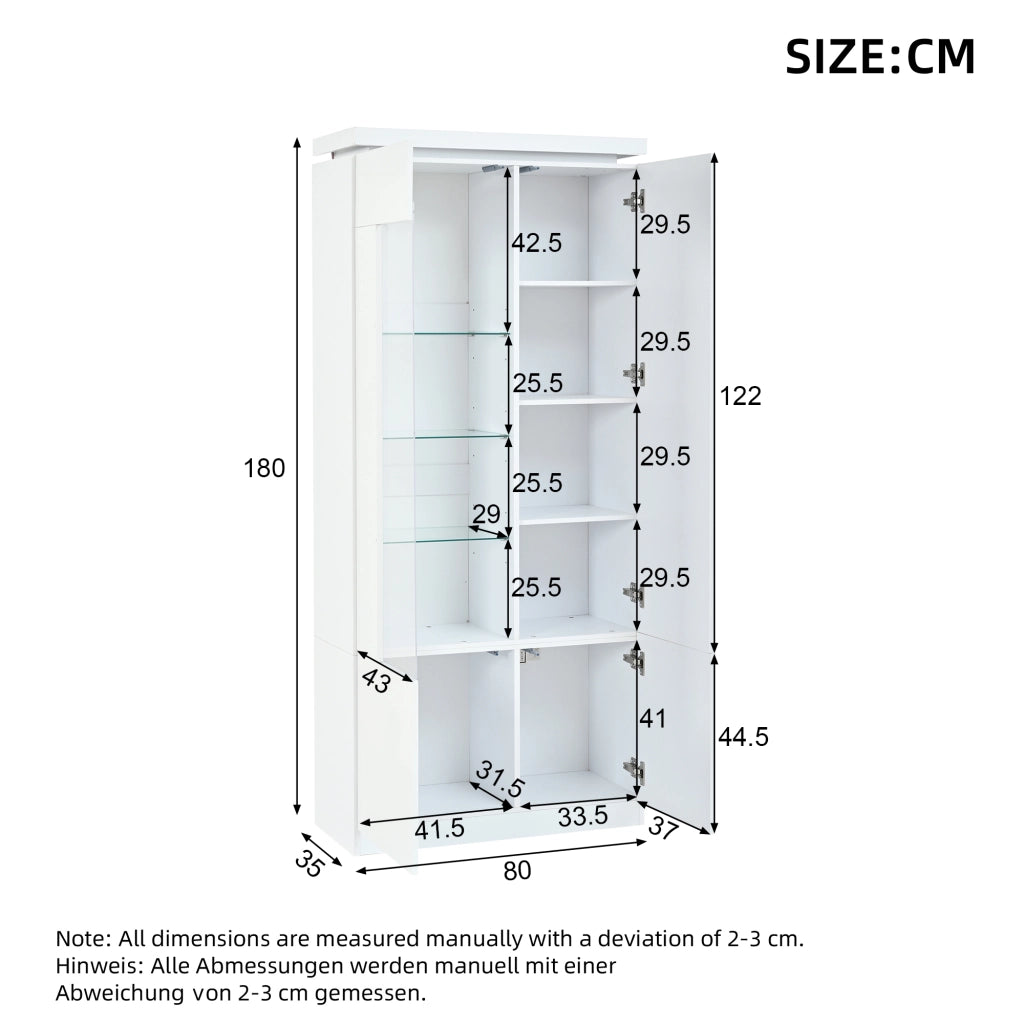 Vetrina 80x35x180 cm con illuminazione LED Bluetooth in MDF bianco