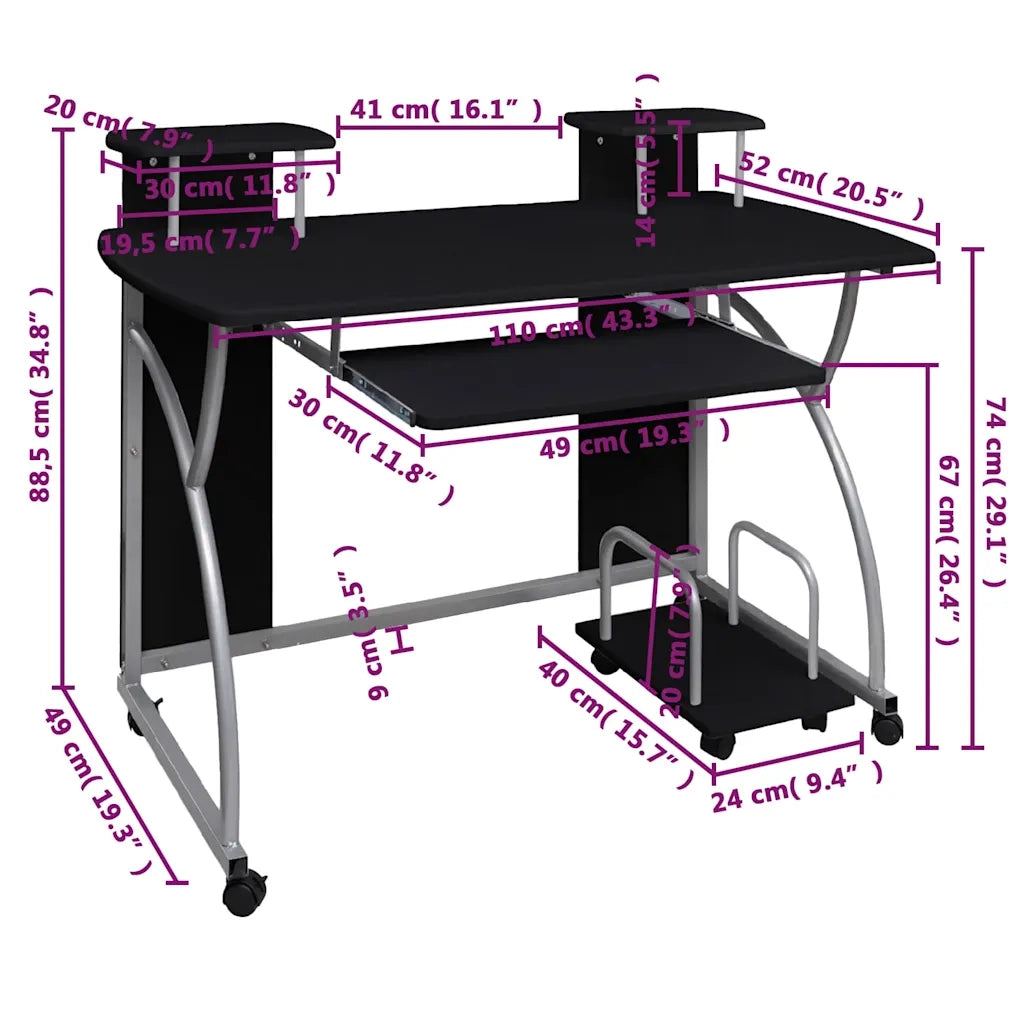 Scrivania da Computer Nera 110x52x88,5 cm in Legno Multistrato 20582