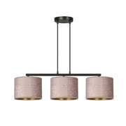 Lampadario 3 Luci Ganesha In Acciaio Nero E Paralumi In Tessuto Rosa